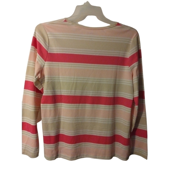 Croft & Barrow Pink,Tan,&White Horizontal Striped Long Sleeved Comfort Tee XL - Picture 6 of 12